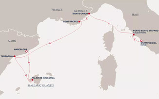 Reiseroute mit EXPLORA I von Civitavecchia nach Barcelona
