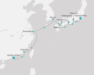 Reiseroute mit Crystal Serenity von Hongkong nach Yokohama