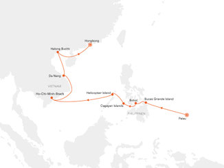 Reiseroute mit HANSEATIC spirit von Palau nach Hongkong