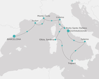 Reiseroute mit Crystal Serenity von Barcelona nach Civitavecchia