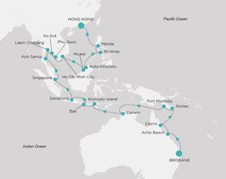 Reiseroute mit Crystal Serenity von Brisbane nach Hong Kong