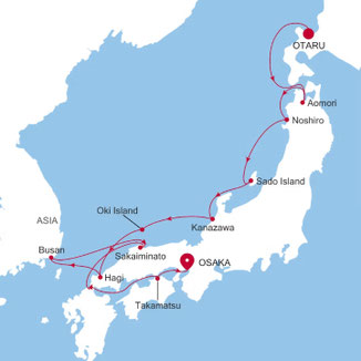 Reiseroute mit Silver Cloud von Otaru nach Osaka