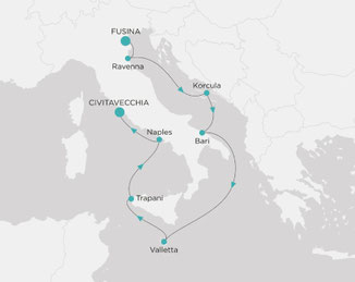Reiseroute mit Crystal Symphony von Fusina nach Civitavecchia
