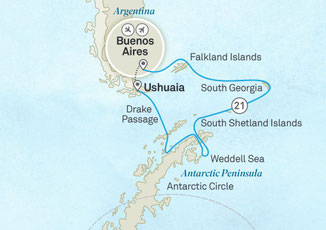 Reiseroute mit Scenic Eclipse von Buenos Aires nach Ushuaia