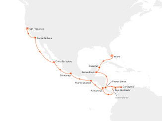 Routenkarte von San Franzisco nach Miami