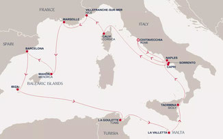 Reiseroute mit EXPLORA I von Civitavecchia nach Civitavecchia