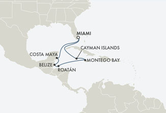 Routenkarte Miama nach Miami mit Seven Seas Grandeur