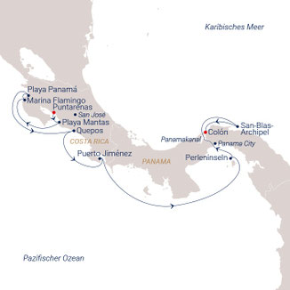 Routenkarte der SEA CLOUD SPIRIT von San José nach Panama City