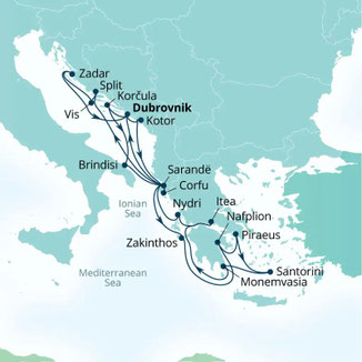 Routenkarte Dubrovnik nach Dubrovnik mit Seabourn Quest