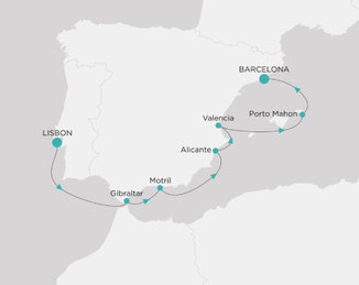 Reiseroute mit Crystal Symphony von Lissabon nach Barcelona