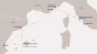 Routenkarte von Civitavecchia nach Barcelona mit EXPLORA I