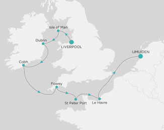 Reiseroute mit Crystal Serenity von Liverpool nach Ijmuiden