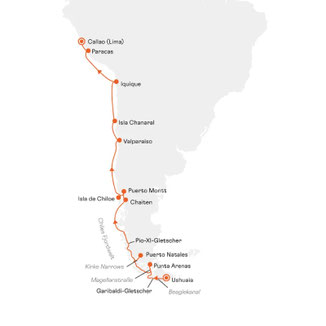 Routenkarte Ushuaia nach Callao mit HANSEATIC inspiration