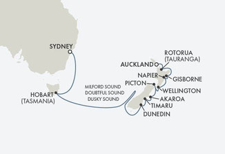 Routenkarte der Seven Seas Mariner von Sydney nach Auckland