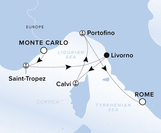Routenkarte Monte Carlo nach Rom mit der Ilma