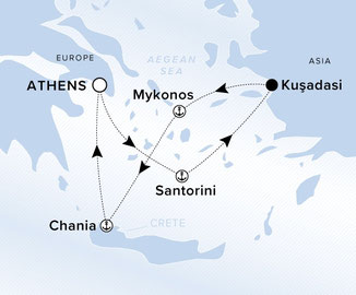 Routenkarte von Athen (Lavrion) nach Athen (Piraeus) mit Evrima