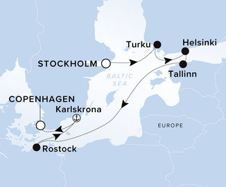 Routenkarte mit Evrima von Stockholm nach Kopenhagen