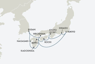 Routenkarte von Tokio nach Tokio mit Seven Seas Explorer