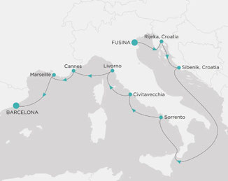 Reiseroute mit Crystal Grace von Fusina nach Barcelona