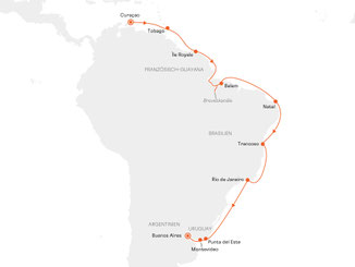 Reiseroute mit HANSEATIC inspiration von Curaçao nach Buenos Aires
