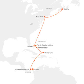 Reiseroute mit HANSEATIC inspiration von Halifax nach Colon