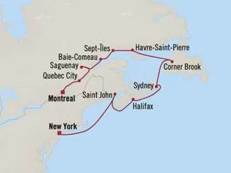 Reiseroute mit Oceania Vista von Montreal nach New York