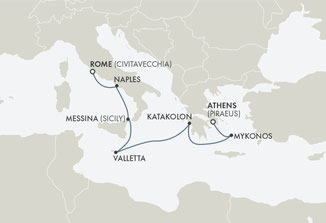 Reiseroute mit Seven Seas Grandeur von Piräus nach Civitavecchia