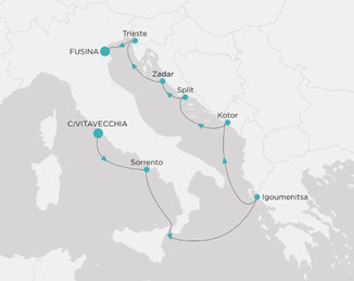 Reiseroute mit Crystal Grace von Civitavecchia nach Fusina