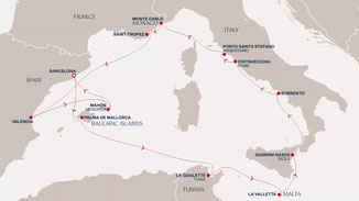 Reiseroute mit EXPLORA I von Barcelona nach Barcelona
