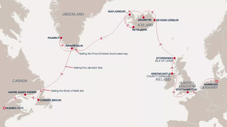 Reiseroute mit EXPLORA III von Hamburg nach Québec City