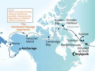 Reiseroute mit Seabourn Venture von Reykjavik nach Anchorage