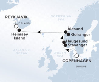 Routenkarte Kopenhagen Nach Reykjavik mit Evrima