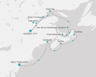 Reiseroute mit Crystal Grace von Quebec nach New York City