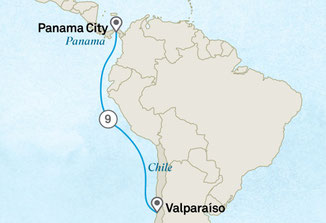 Routenkarte der Scenic Eclipse von Panama City nach Santiago