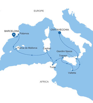 Reiseroute mit Silver Muse von Rom nach Barcelona