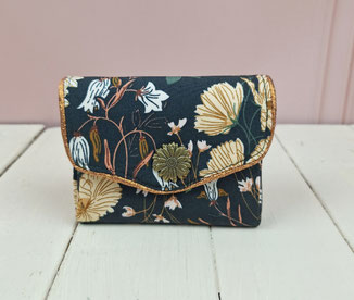 petit porte-monnaie accordéon femme, fabriqué artisanalement en France, tissu fleurs, forêt nature, porte-cartes 3 compartiments pour monnaie, billet, cartes