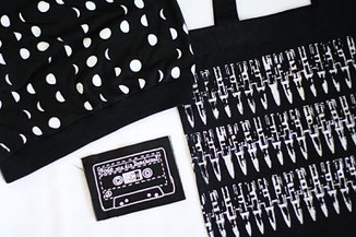 screen printed moon phases skirt, bullet bag and mixtape patch