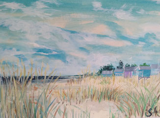 Beach Huts Hunstanton, Norfolk. Painting by Sally Anne Adams, artist