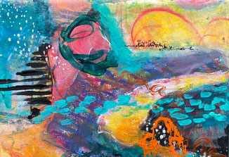 Abstrakte Mixed Media Landschaft der Kuenstlerin Andrea Christiane Spring