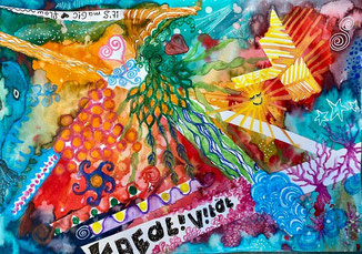 Experimentelles Aquarellbild von Andrea Christiane Spring zeigt die Nordsee
