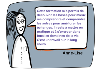 Cette formation m'a permis de découvrir les bases pour mieux me comprendre et comprendre les autres pour améliorer les échanges. Il reste à mettre en pratique et à s'exercer dans tous les domaines de la vie. C'est un travail sur le long cours