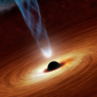 Ein Planet dunkel in einer Orange bis roten Spirale der gerade von einem Lichtball angesteuert wird