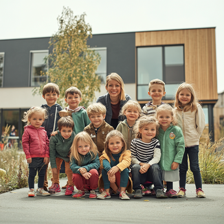 Photo de groupe d'une classe dans une ecole, photo générées avec IA