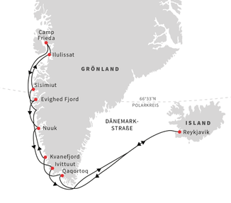 Routenkarte HX Hurtigruten Expeditions Grönland