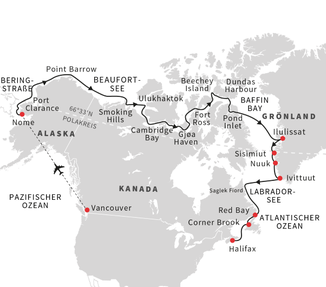Routenkarte HX Hurtigruten Expeditions Nordwestpassage