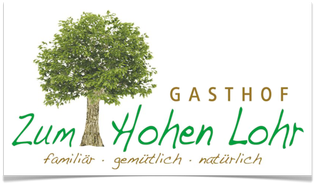 Logo des Gasthofs "Zum Hohen Lohr" in Battenhausen; landschaftlich schön gelegen im Naturpark Kellerwald-Edersee in der nordhessischen Grimmheimat