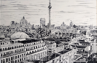 Druckgrafik, Linolschnitt, Berlin Mitte, 30cmx20cm, 