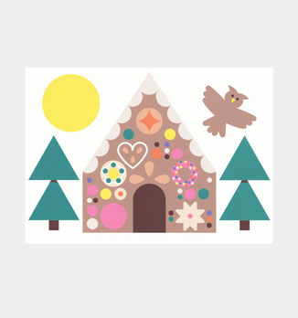 Postkarte Weihnachten . Lebkuchenhaus . Schultüte . Julia Matzke . Illustration . Bilder für Kinder