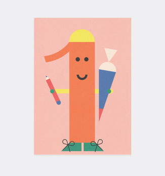 Postkarte Einschulung . Schulanfang . Schultüte . Julia Matzke . Illustration . Bilder für Kinder