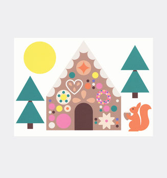 Postkarte Weihnachten . Lebkuchenhaus . Schultüte . Julia Matzke . Illustration . Bilder für Kinder